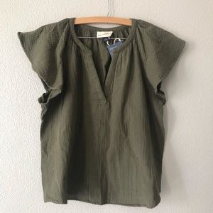 Womens Universal Thread cotton gauze flutter sleeve blouse, green, Size S